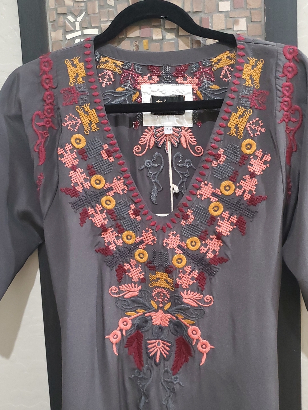 Embroidered Silk Gray Tunic - Picture 11 of 13